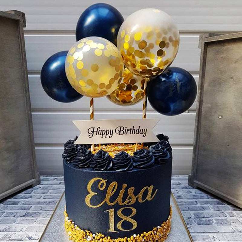 Black & Gold Birthday Cake Decoration Flags – Luxury Party Topper Set