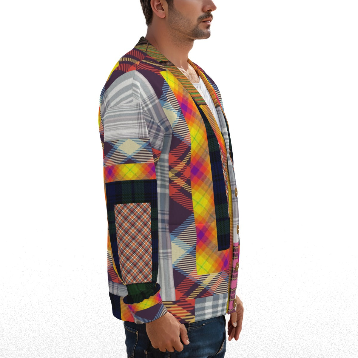 Cardigan unisexe KRAAA – Maille imprimée intégrale, col en V et fermeture à boutons