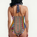 All-Over Print Women's backless cross-body swimsuit