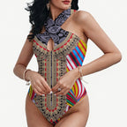 All-Over Print Women's backless cross-body swimsuit