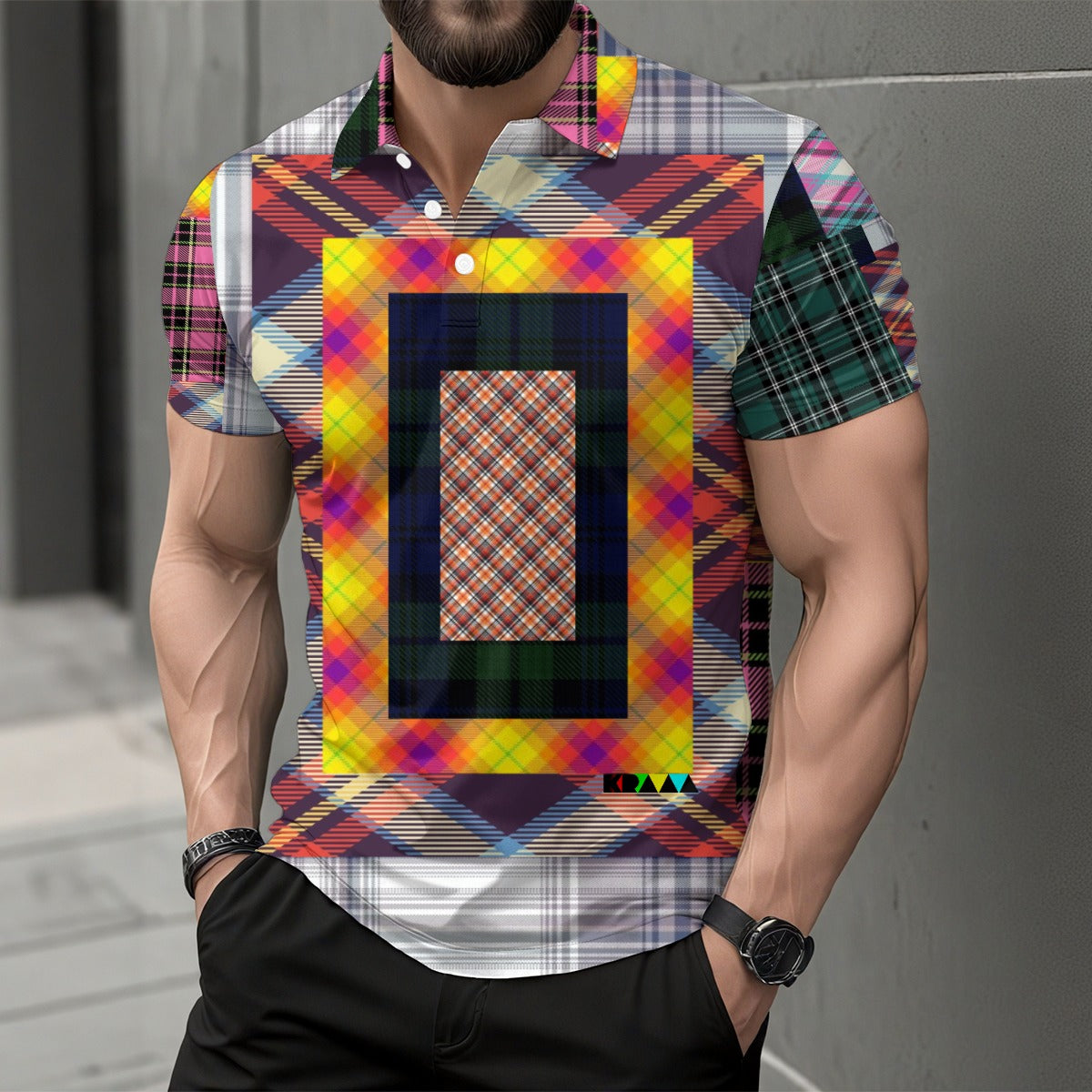 All-Over Print Men's Short Sleeve Button Polo Shirt
