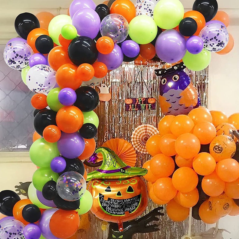 Halloween Party Balloon Kit – Complete Spooky Decoration Set (Black & Orange Theme)