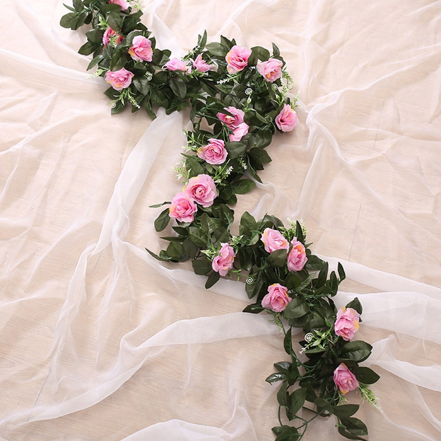Champagne Floral Vine Garland – Elegant Fake Flower Decoration for Wedding & Party Decor