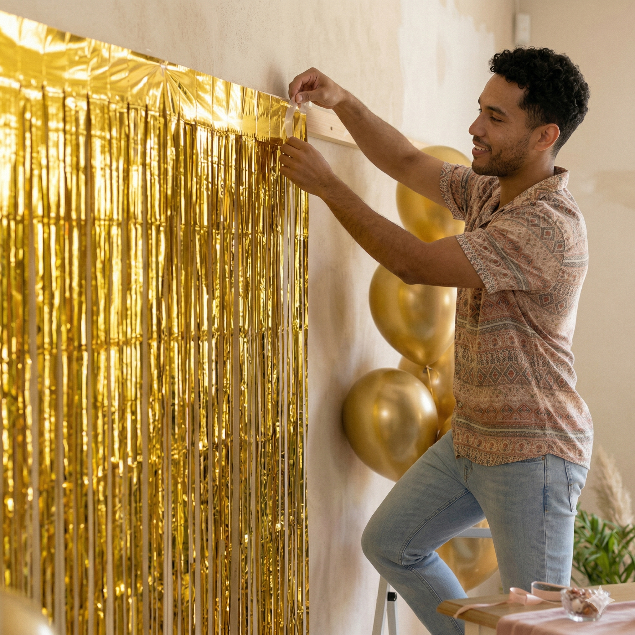 Rideaux Franges Métalliques Aluminium – Lot de 3 (Fond Photo Anniversaire, Mariage & Photobooth)