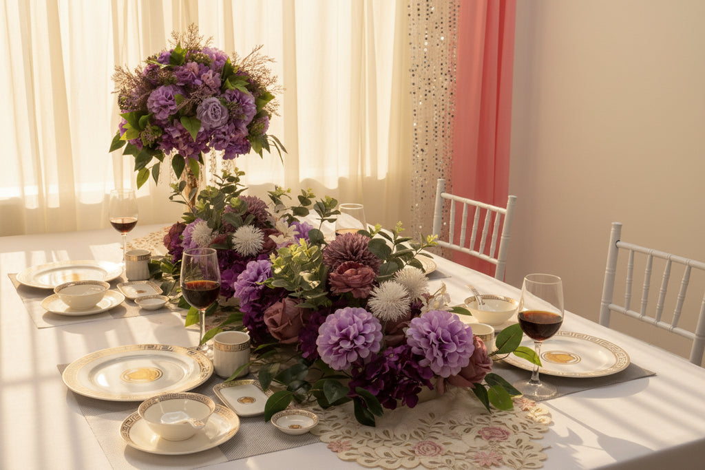 Arrangement Floral Mariage – Rangée de Fleurs Artificielles 50/100 cm (Peonies & Roses)
