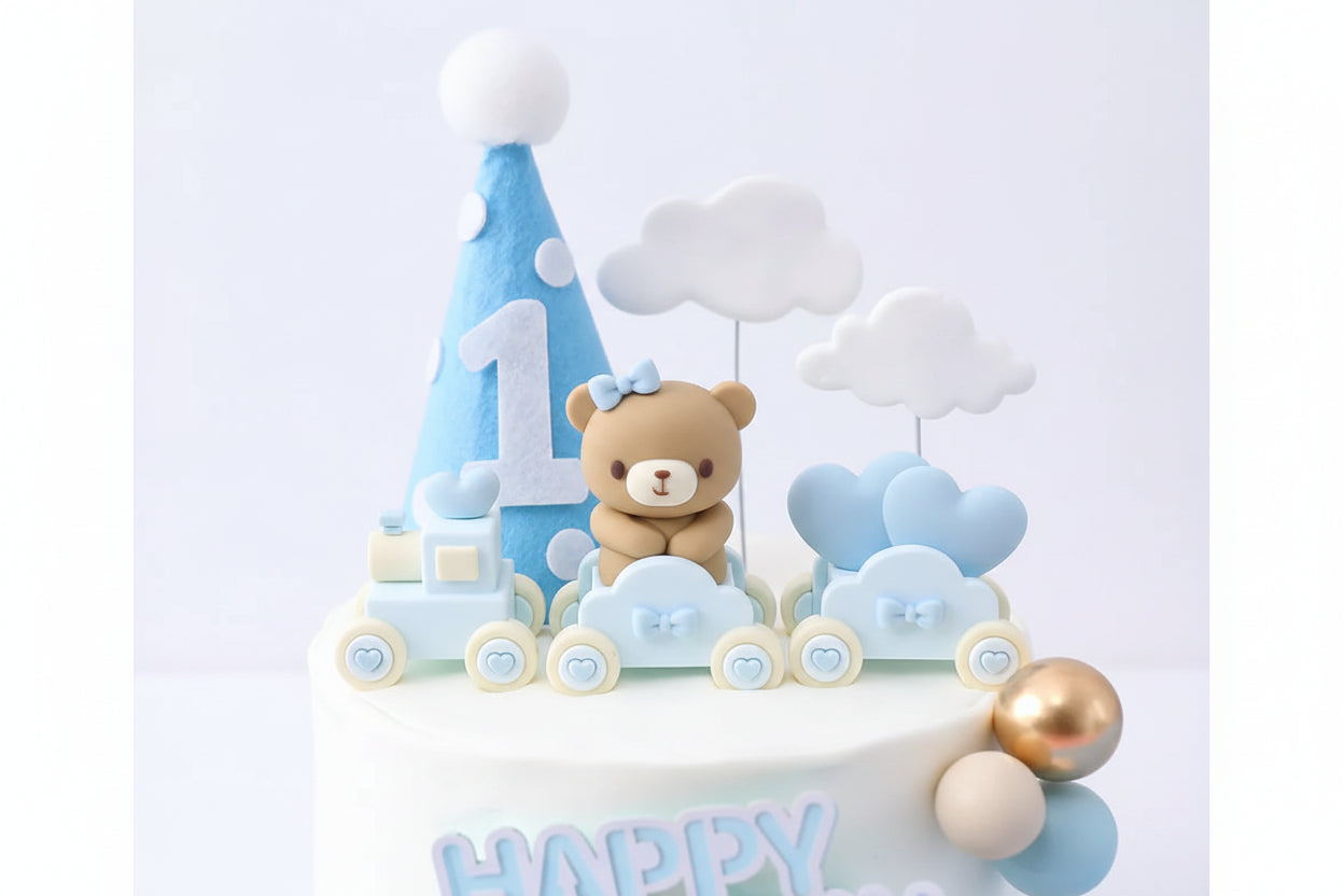 Cake Topper Ourson Rose & Bleu – Décoration Anniversaire 1 an & Baby Shower