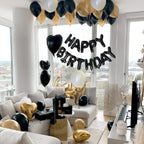 42pcs black and gold birthday letter balloon set, love heart balloons, birthday party, party scene decorations happybirthday