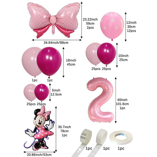 120PCS Minnie Mouse 40 inch Pink Bow Aluminum Mold Balloon Garland Arch Set Girls Princess Birthday Party Baby Shower Decoration