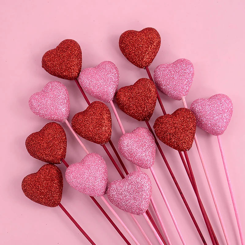 Glitter Foam Heart Picks – Cake & Bouquet Decoration 10Pcs