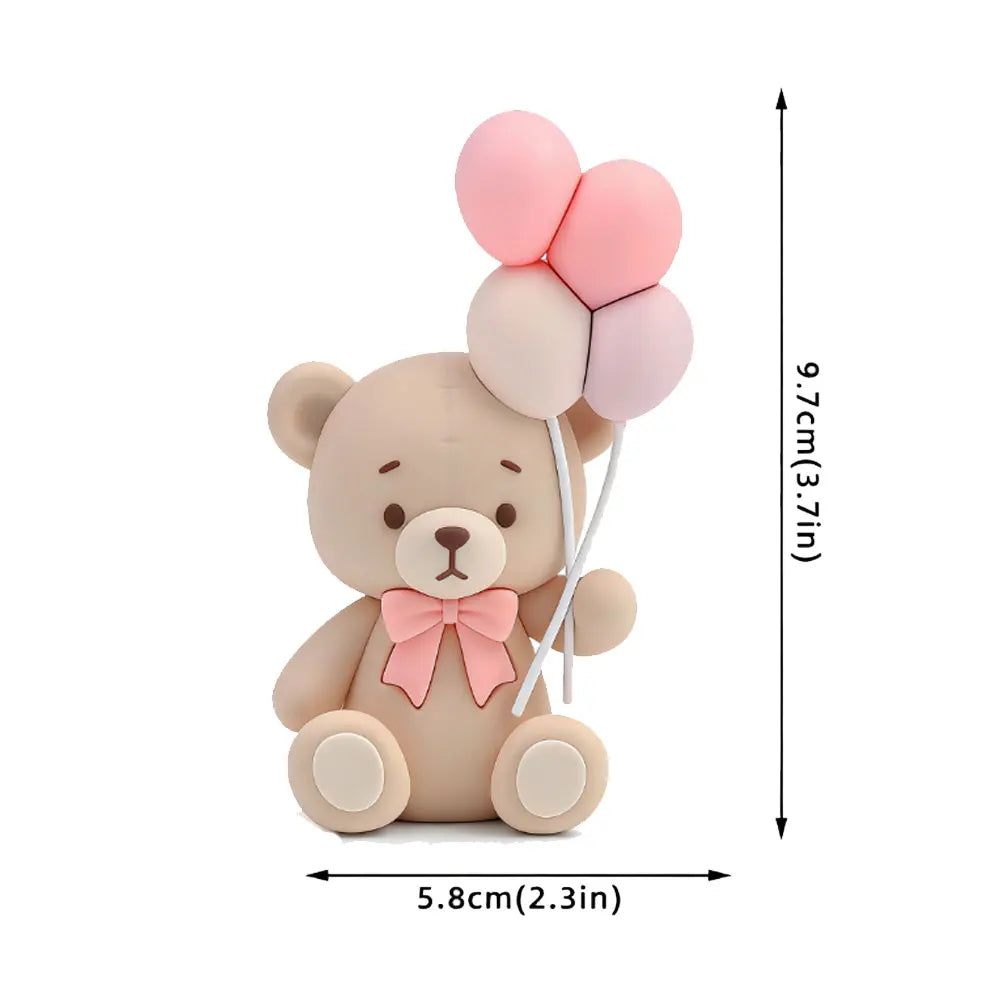 1 Set Pink Bear Cake Toppers Boho Rainbow Nude Baby Pink Balls Cake Decorations for Birthday Baptism Baby Shower Party Favor