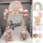 1 Set Pink Bear Cake Toppers Boho Rainbow Nude Baby Pink Balls Cake Decorations for Birthday Baptism Baby Shower Party Favor
