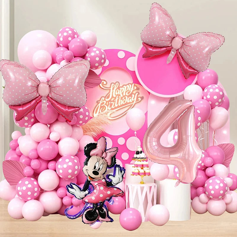 120PCS Minnie Mouse 40 inch Pink Bow Aluminum Mold Balloon Garland Arch Set Girls Princess Birthday Party Baby Shower Decoration