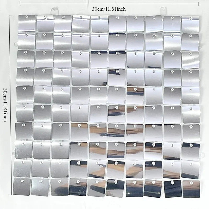 12/16/18/24PCS Shimmer Wall Backdrops silvery Square Sequin Wall Panel Backdrops Party Backdrops for Wedding Birthday Decor