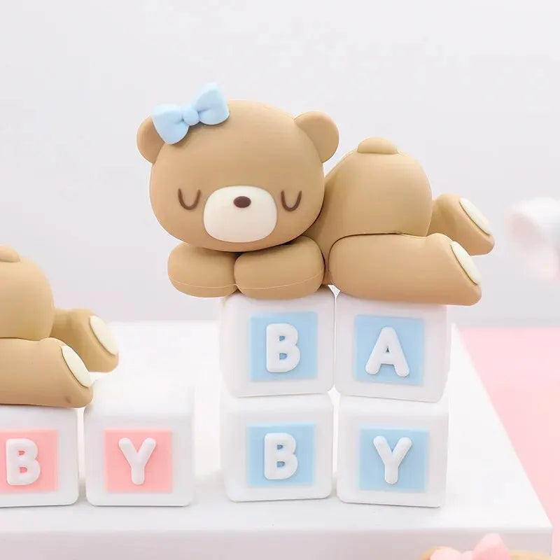 Cake Topper Ourson Rose & Bleu – Décoration Anniversaire 1 an & Baby Shower