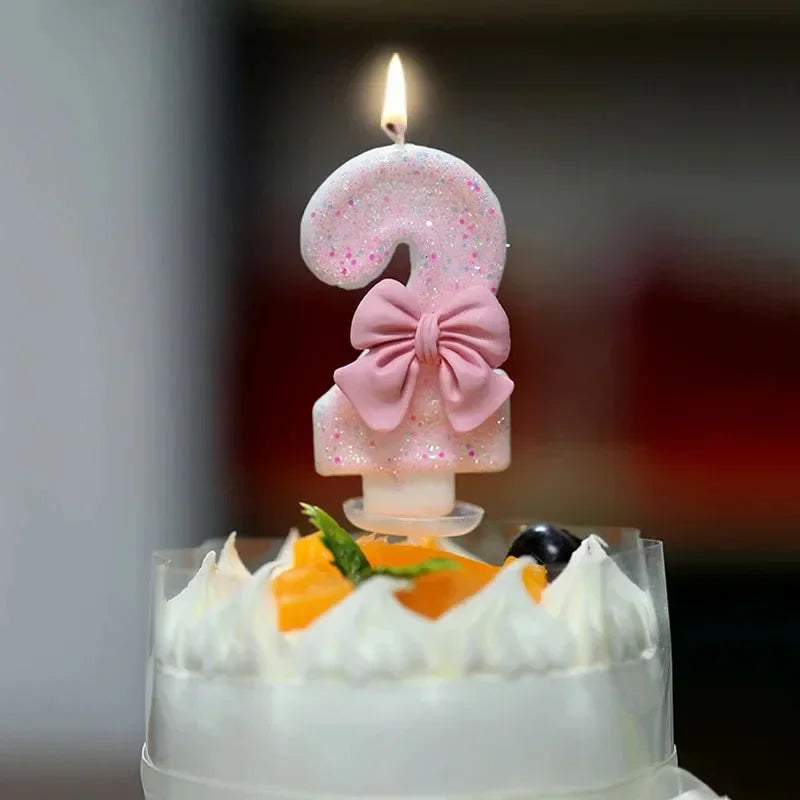 Cute Pink Bow 3D Number Cake Candles