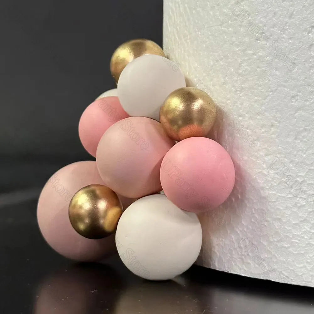 1 Set Pink Bear Cake Toppers Boho Rainbow Nude Baby Pink Balls Cake Decorations for Birthday Baptism Baby Shower Party Favor