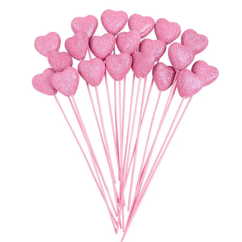 Glitter Foam Heart Picks – Cake & Bouquet Decoration 10Pcs