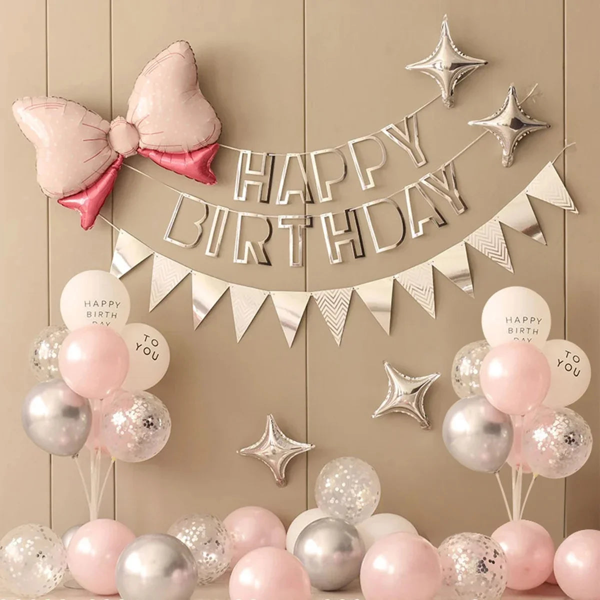 Pink & Silver Simple Birthday Balloon Party Set 36PCS