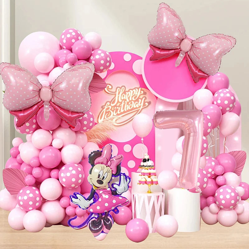 120PCS Minnie Mouse 40 inch Pink Bow Aluminum Mold Balloon Garland Arch Set Girls Princess Birthday Party Baby Shower Decoration