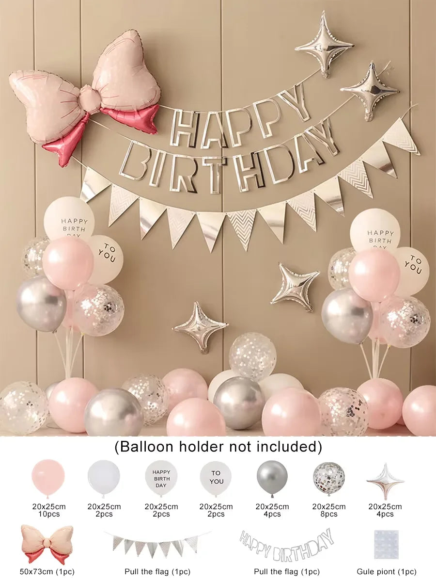 Pink & Silver Simple Birthday Balloon Party Set 36PCS