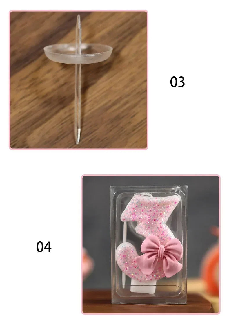 Cute Pink Bow 3D Number Cake Candles