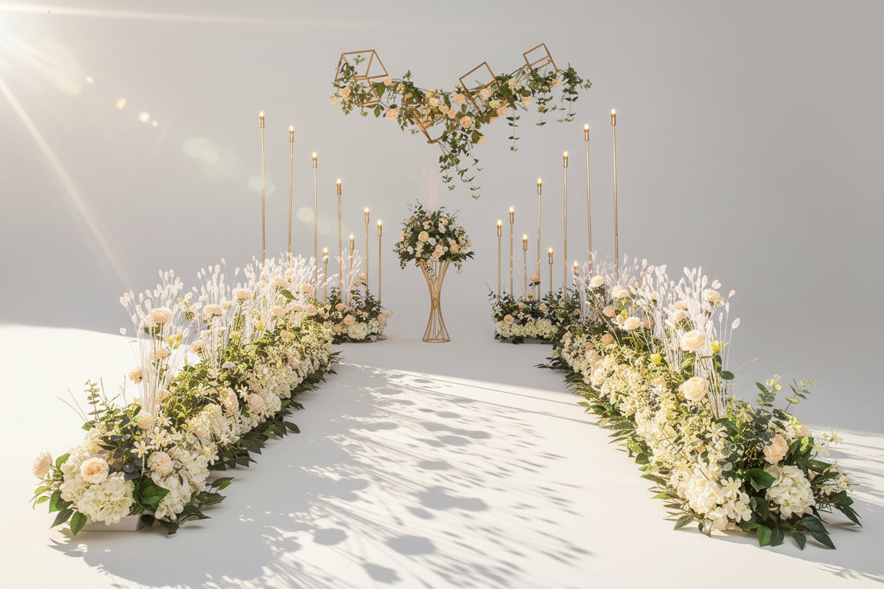 Arrangement Floral Mariage – Rangée de Fleurs Artificielles 50/100 cm (Peonies & Roses)