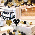 42pcs black and gold birthday letter balloon set, love heart balloons, birthday party, party scene decorations happybirthday