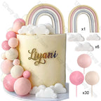 1 Set Pink Bear Cake Toppers Boho Rainbow Nude Baby Pink Balls Cake Decorations for Birthday Baptism Baby Shower Party Favor