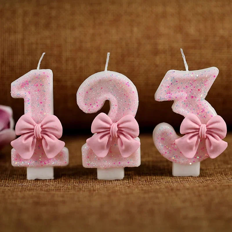Cute Pink Bow 3D Number Cake Candles