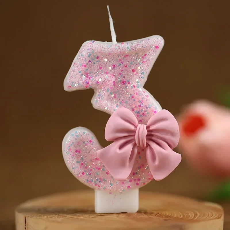 Cute Pink Bow 3D Number Cake Candles