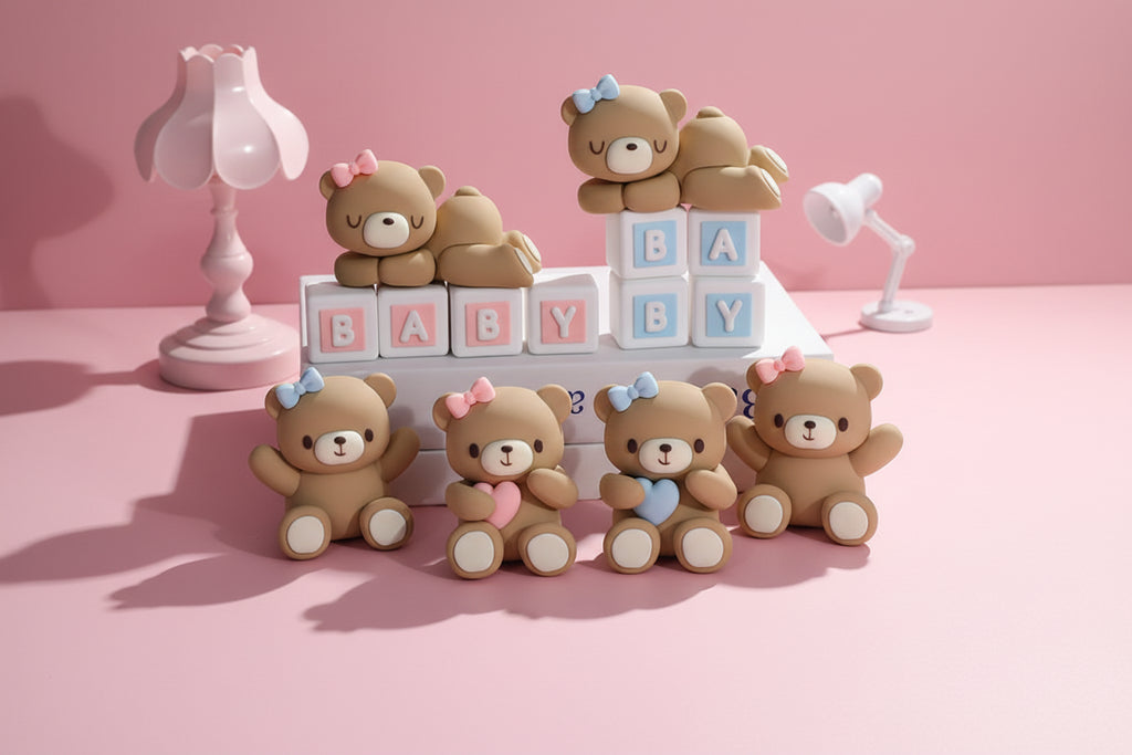 Cake Topper Ourson Rose & Bleu – Décoration Anniversaire 1 an & Baby Shower